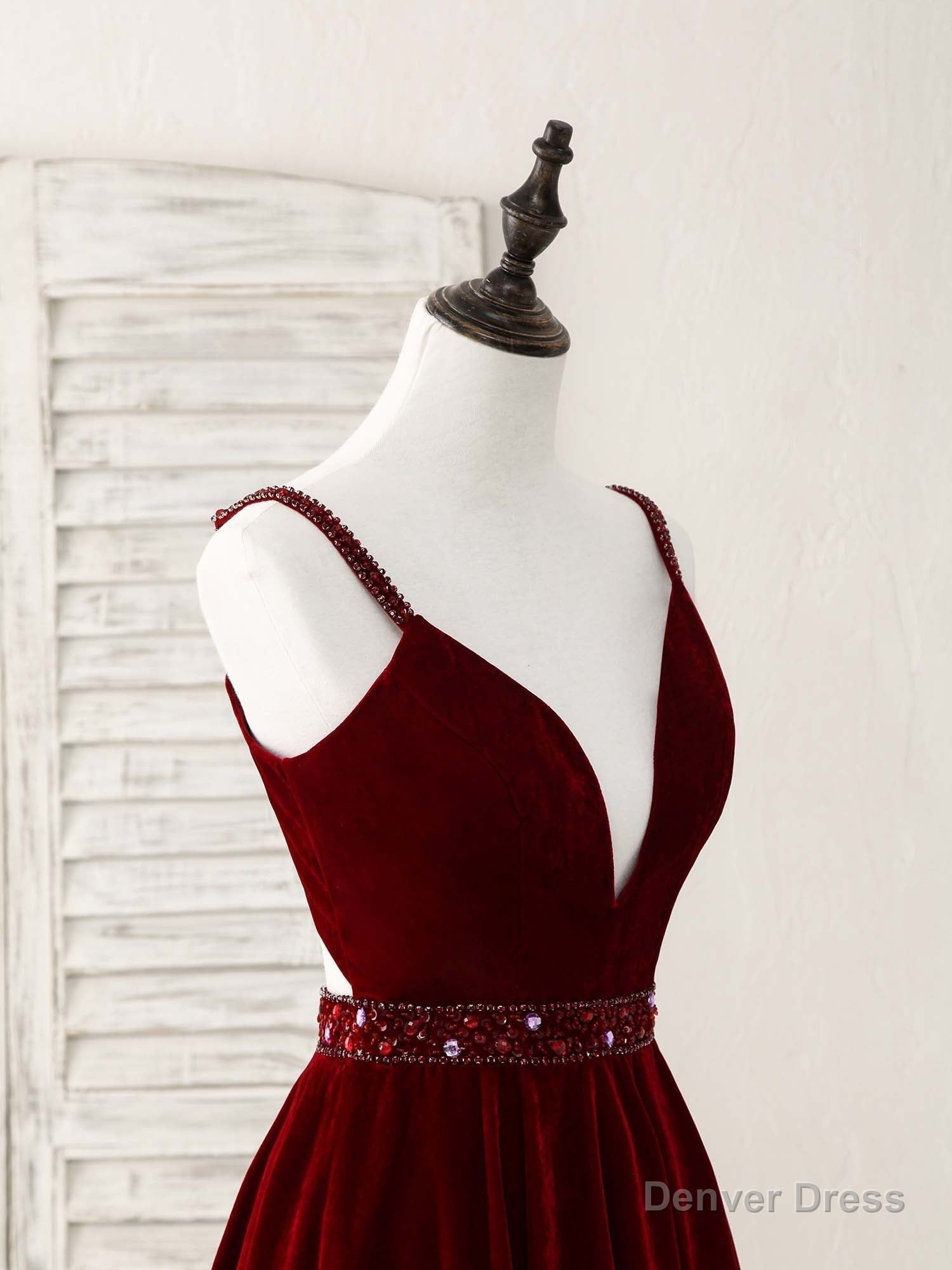 Burgundy V Neck Velvet Short Prom Dress, Burgundy Homecoming Dresses