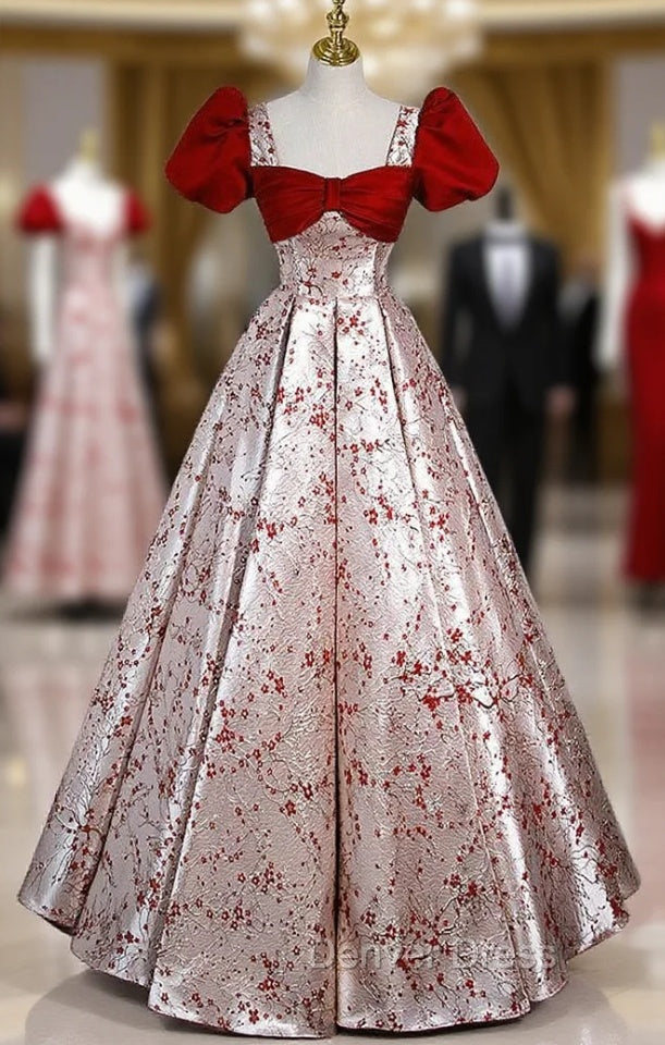 Burgundy Velvet Champagne Satin Short Sleeve prom Dresses