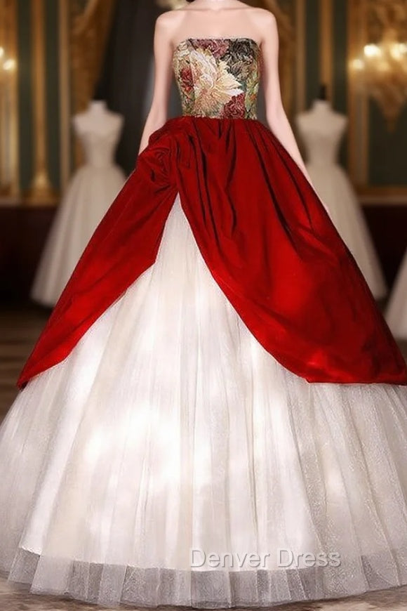 Burgundy Velvet Champagne Tulle Print Quinceanera Dresses Main image
