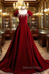 Burgundy Velvet Crystal Prom Dresses