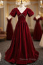 Burgundy Velvet Deep V-neck Backless Crystal Prom Dresses