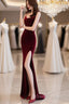 Burgundy Velvet Floor Length Mermaid Prom Dress, Velvet Bridesmaid Dresses