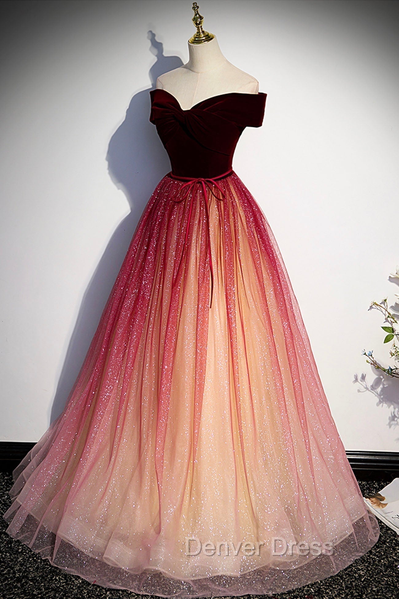 Burgundy Velvet Long A Line Prom Dress, Off the Shoulder Prom Dresses