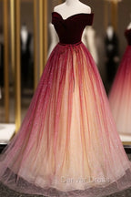 Burgundy Velvet Long A-Line Formal Dresses, Off the Shoulder Evening Party Dresses