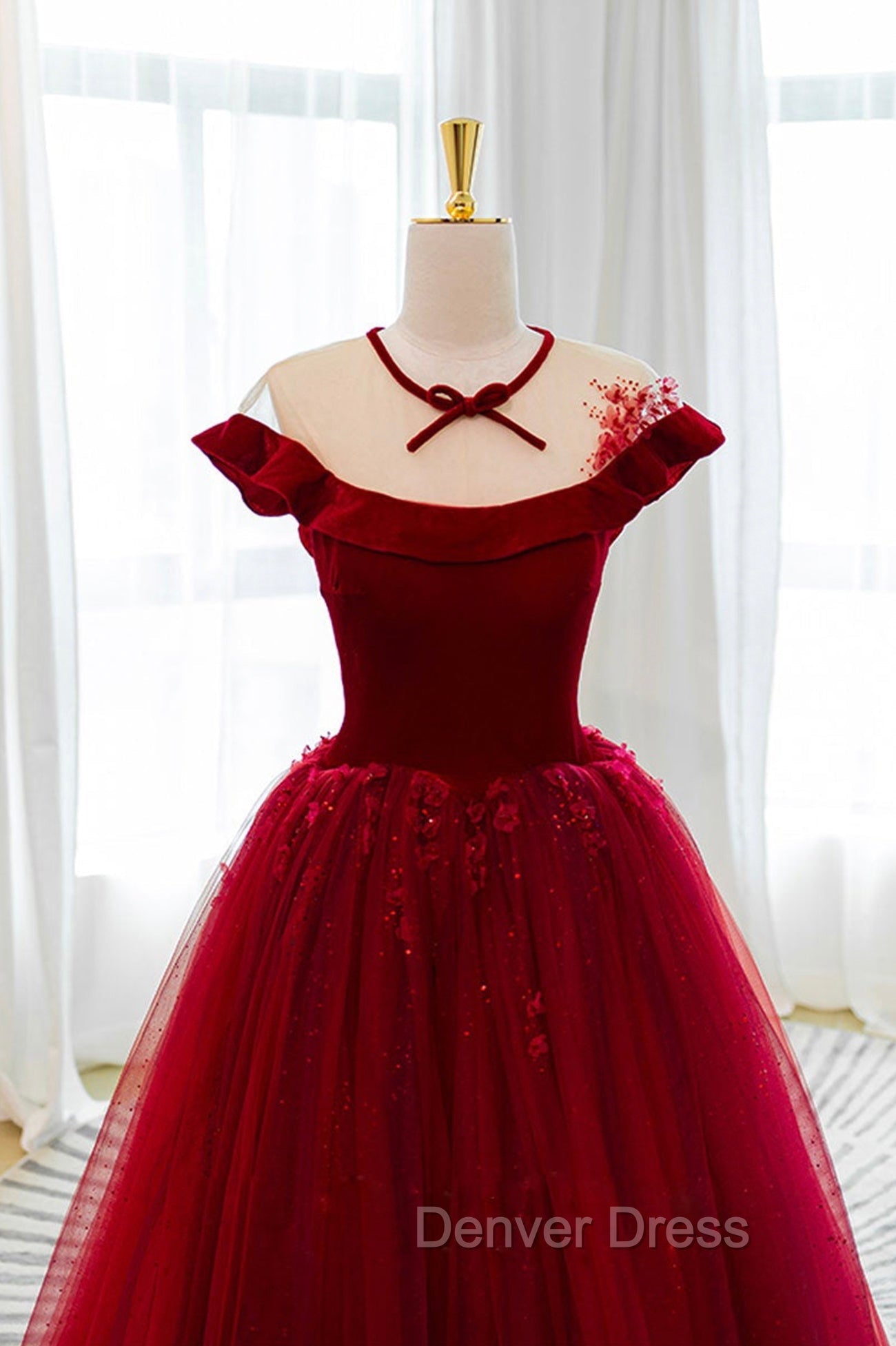 Burgundy Velvet Long A-Line Prom Dresses, Burgundy Formal Evening Dresses Secondary image