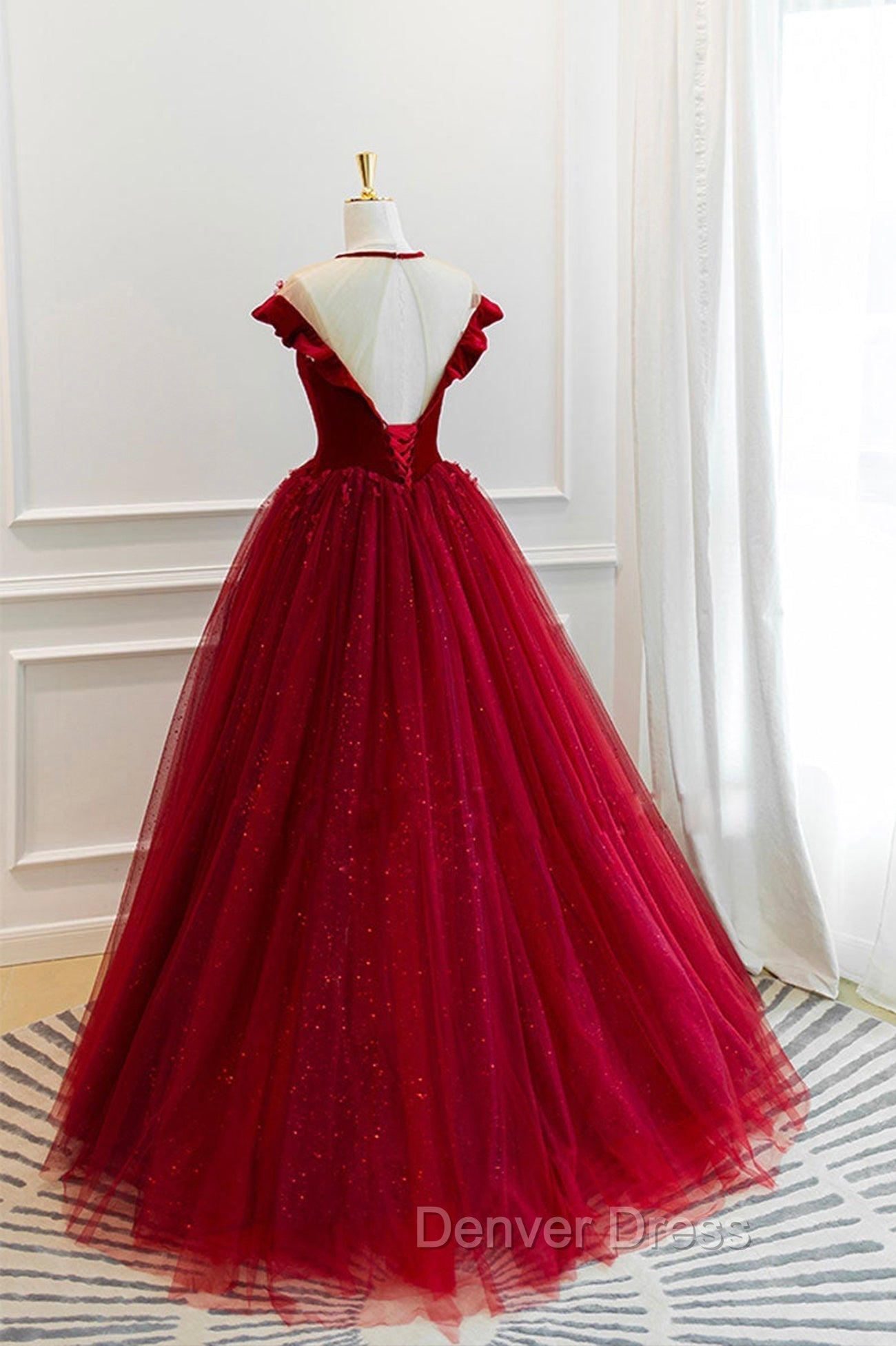 Burgundy Velvet Long A-Line Prom Dresses, Burgundy Formal Evening Dresses