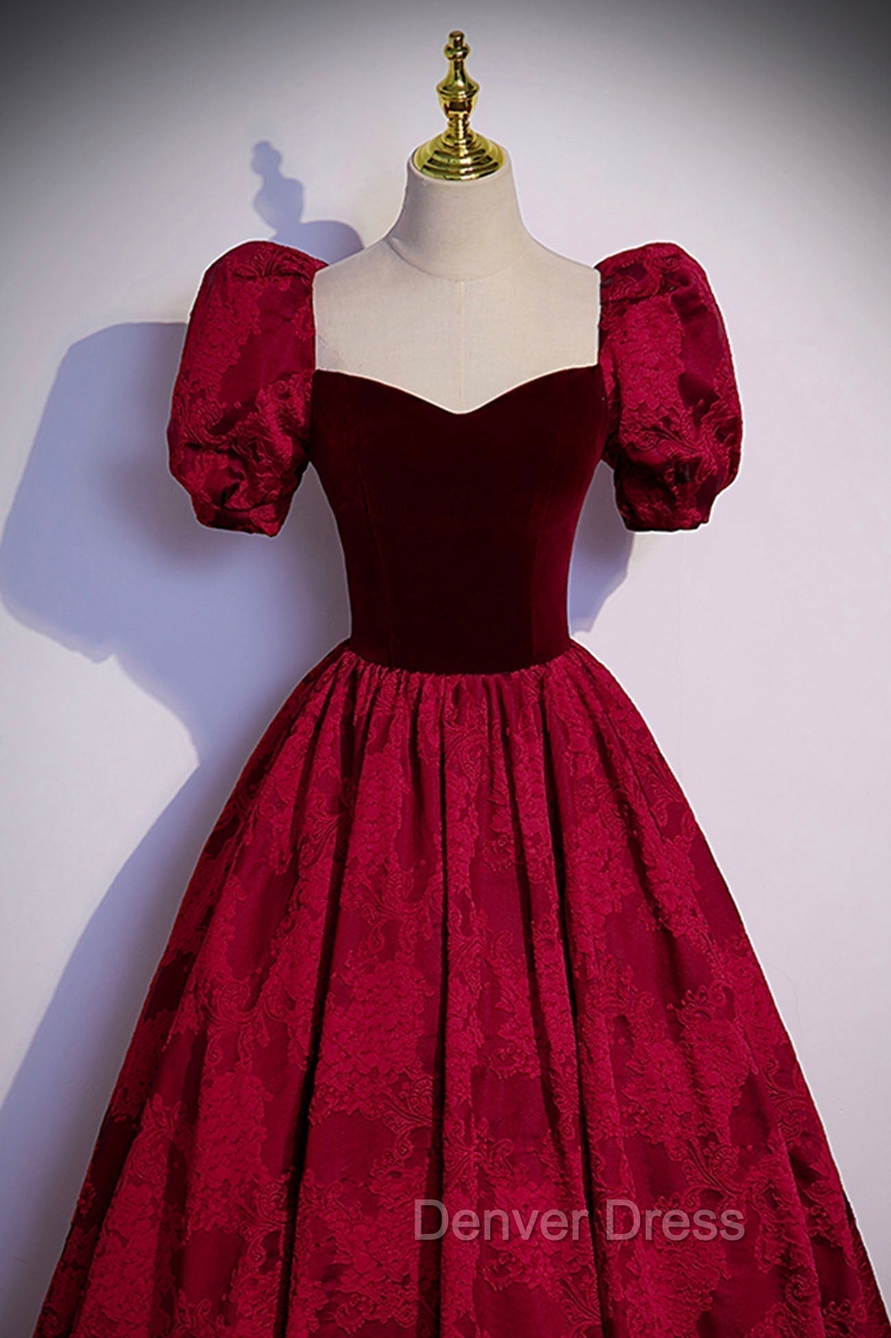Burgundy Velvet Long A Line Prom Dress, Burgundy Short Sleeve Prom Dresses