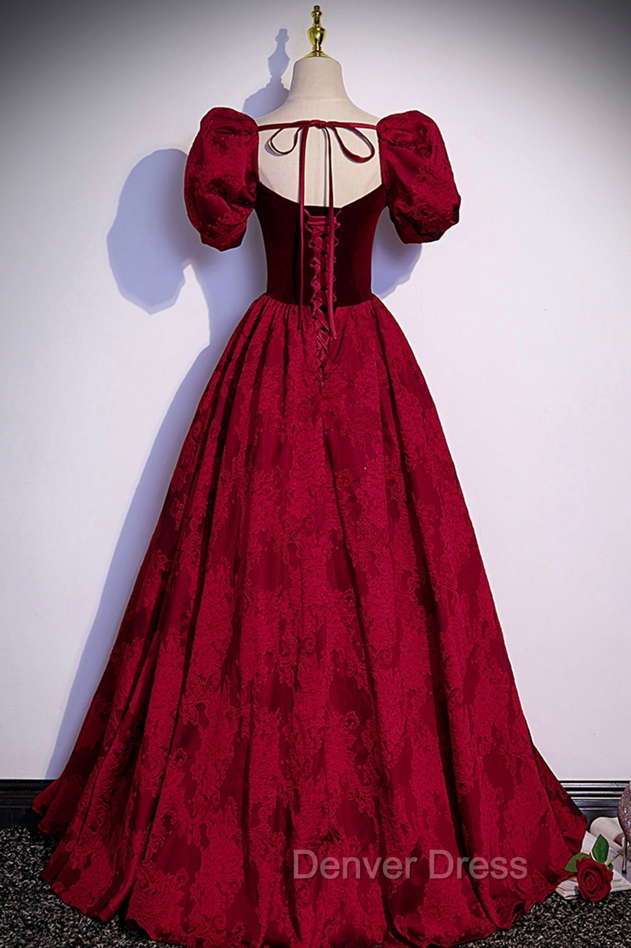 Burgundy Velvet Long A Line Prom Dress, Burgundy Short Sleeve Prom Dresses