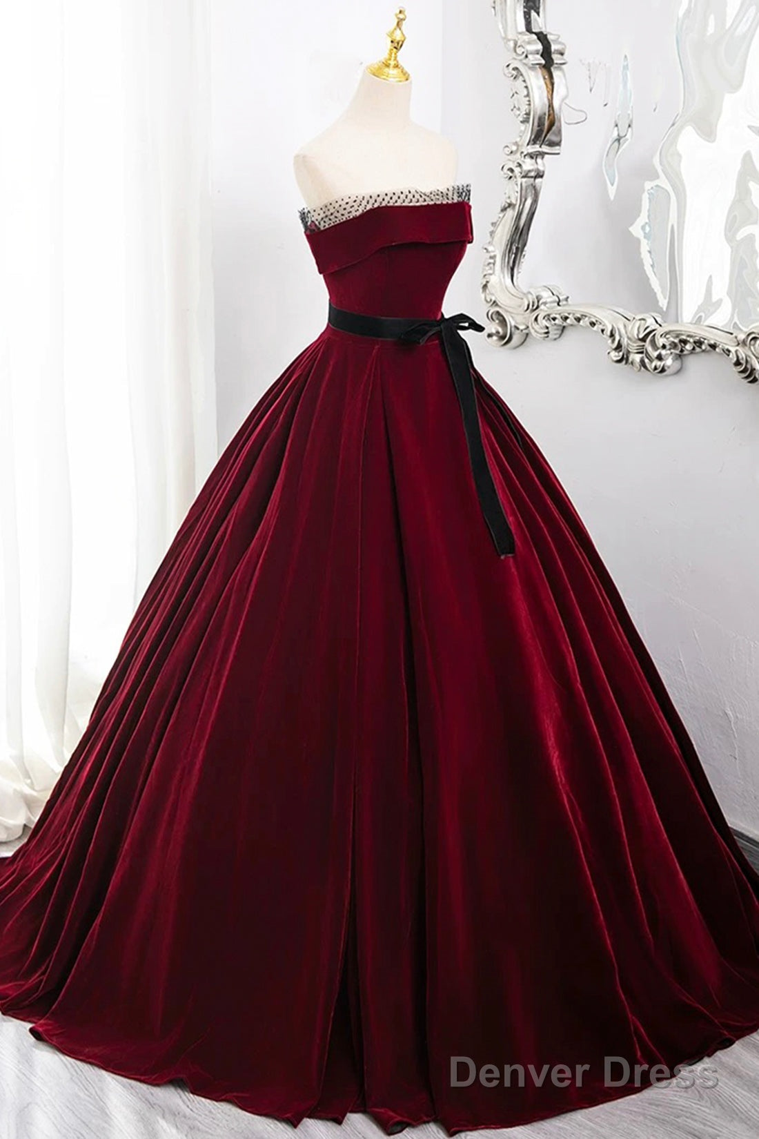 Burgundy Velvet Long Prom Dress, Off The Shoulder Prom Dresses