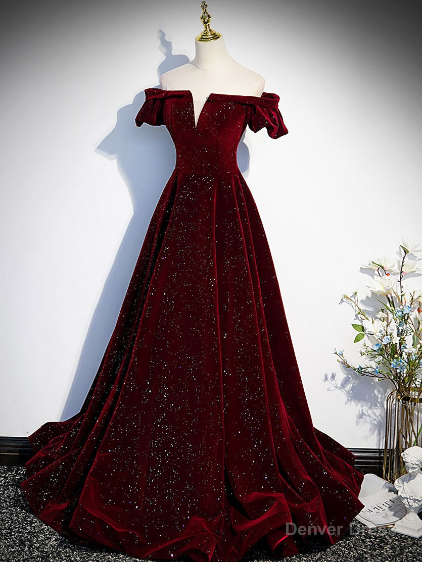Burgundy Velvet Long Prom Dress, Burgundy Long Formal Dress Secondary image