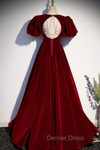 Burgundy Velvet Long Prom Dress
