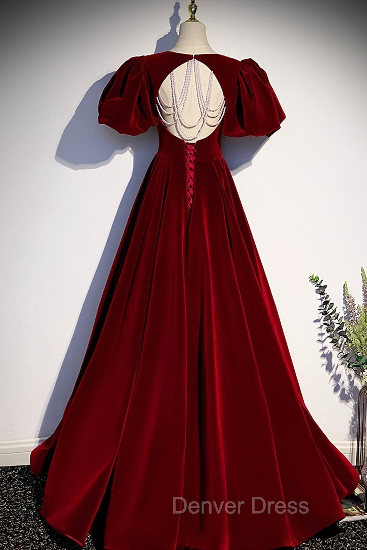 Burgundy Velvet Long Prom Dress