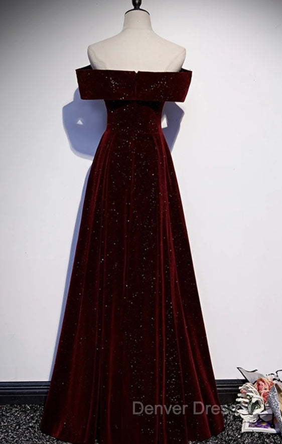 Burgundy Velvet Long Prom Dress