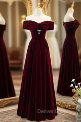 Burgundy Velvet Off the Shoulder Prom Dresses