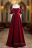 Burgundy Velvet Puff Sleeve Pearls Prom Dresses