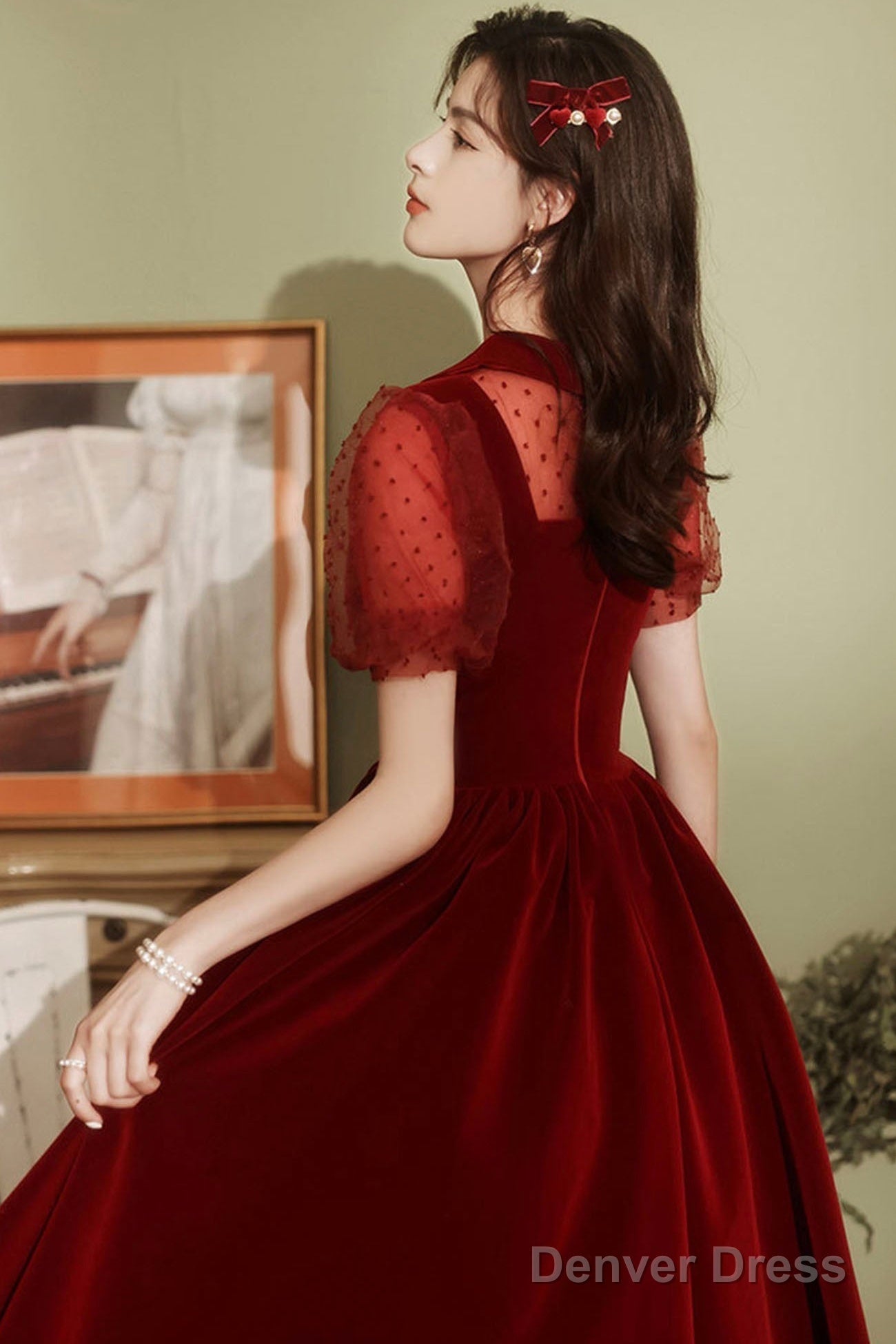 Burgundy Velvet Short Prom Dress, A-Line Homecoming Prom Dresses