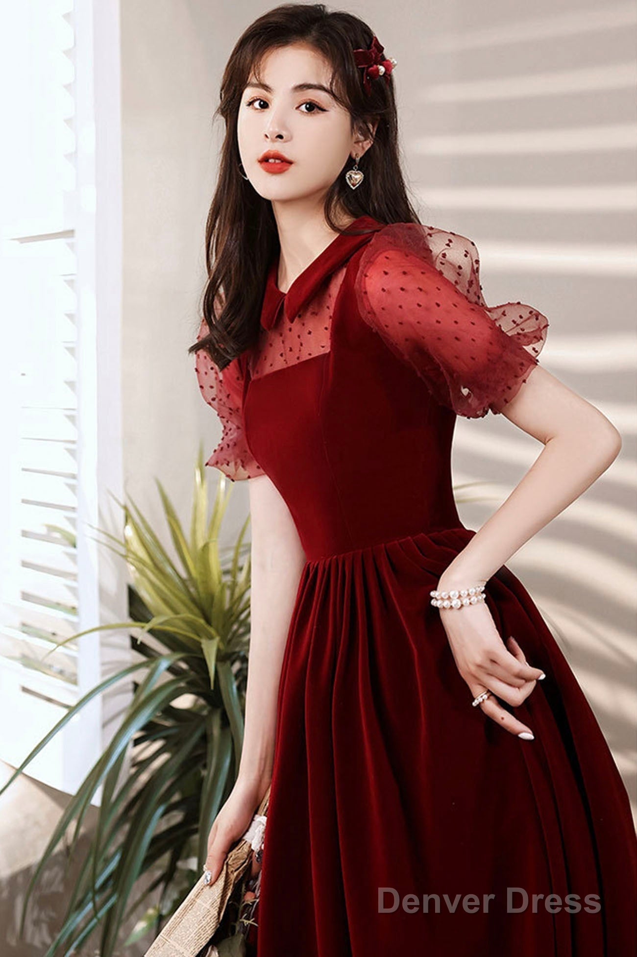 Burgundy Velvet Short Prom Dress, A-Line Homecoming Prom Dresses