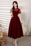 Burgundy Velvet Short Prom Dress, A-Line Homecoming Prom Dresses