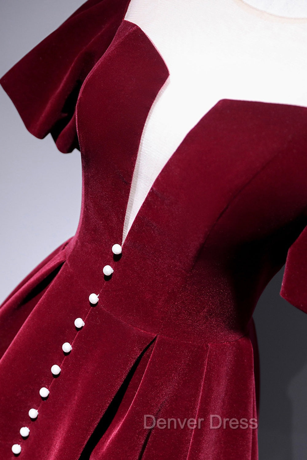 Burgundy Velvet Short Prom Dresses, Cute A-Line Party Dresses