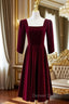 Burgundy Velvet Square Short Sleeve Short Prom Dresses