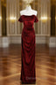 Burgundy Velvet Strapless Pleats Prom Dresses