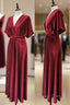 Burgundy Velvet Winter Prom Dress V-Neck Long Bridesmaid Dresses