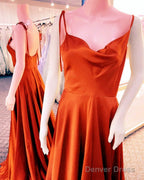 Burnt Orange Cowl Neck Satin Bridesmaid Dresses With Straps
