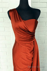 Burnt Orange Satin Bridesmaid Dresses One Shoulder