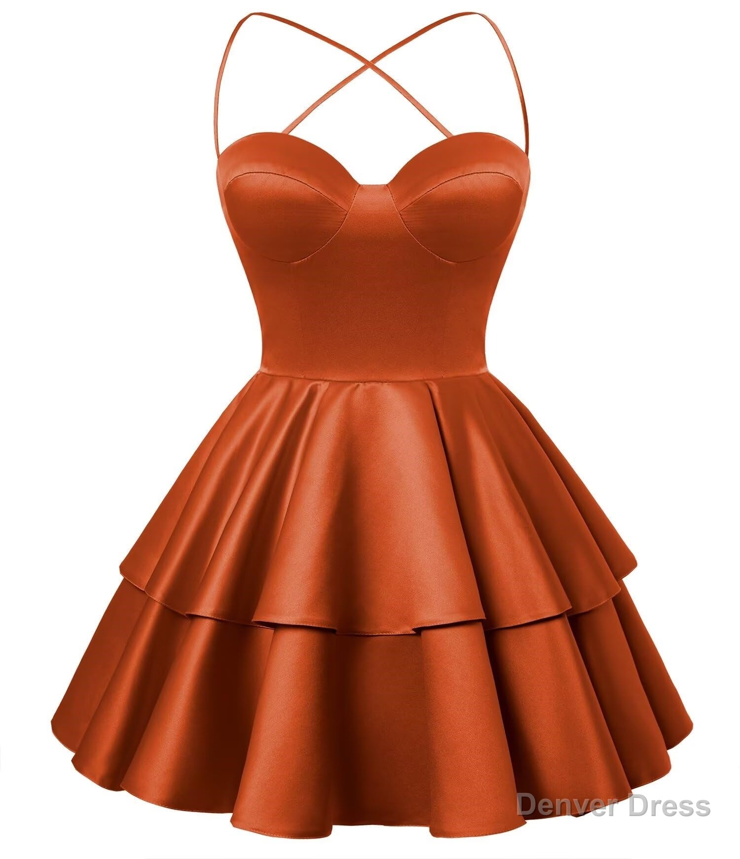 Burnt Orange Satin Homecoming Dress Sweetheart Neck Tiered Short Graduation Dresses Secondary image