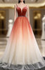 Burugndy Tulle Velvet Spaghetti Straps Prom Dresses