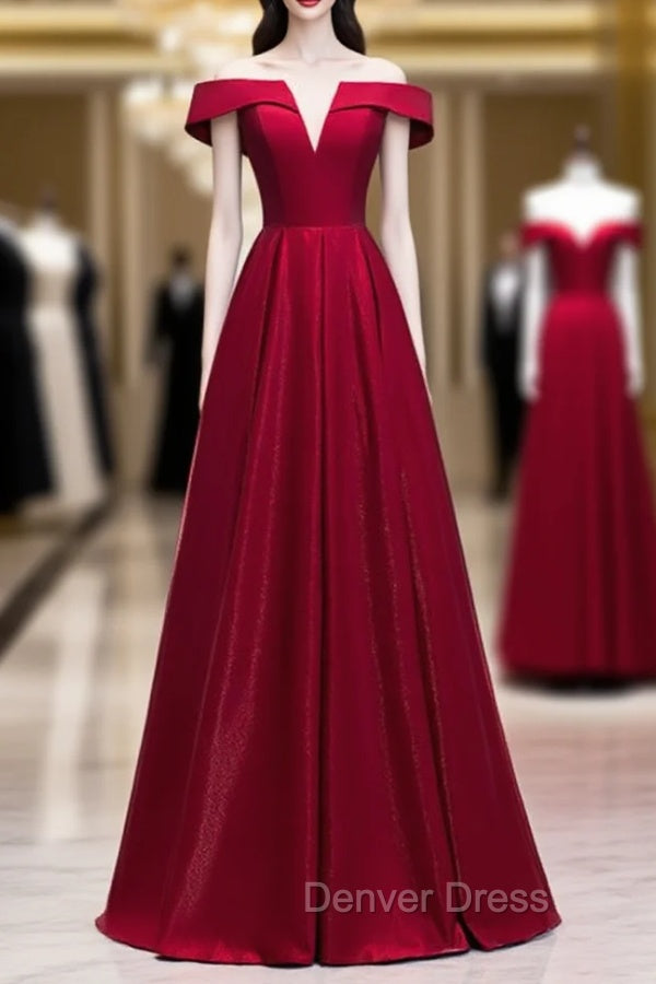 Buy Cheap Off The Shoulder Burgundy Satin Cut Out Prom Dresses Under 119 Main image