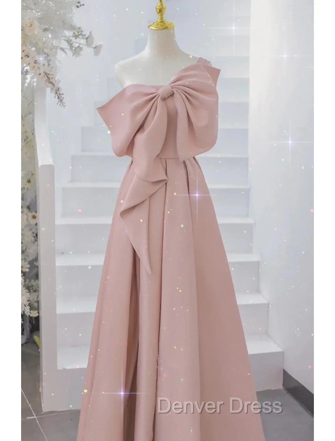 Buyishang Wedding Dresses A Line One Shoulder Sleeveless Floor Length Taffeta Bridal Gown With Bow(s)