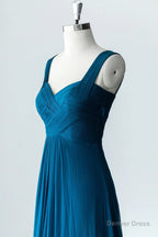 Blue Chiffon Long A-Line Prom Dress, A-Line Evening Dress Party Dress