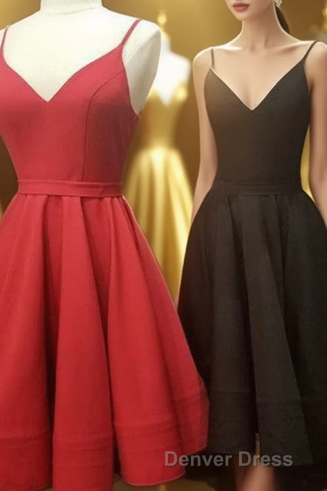 simple real picture red satin spaghetti straps short homecoming Dress graduation Dresses