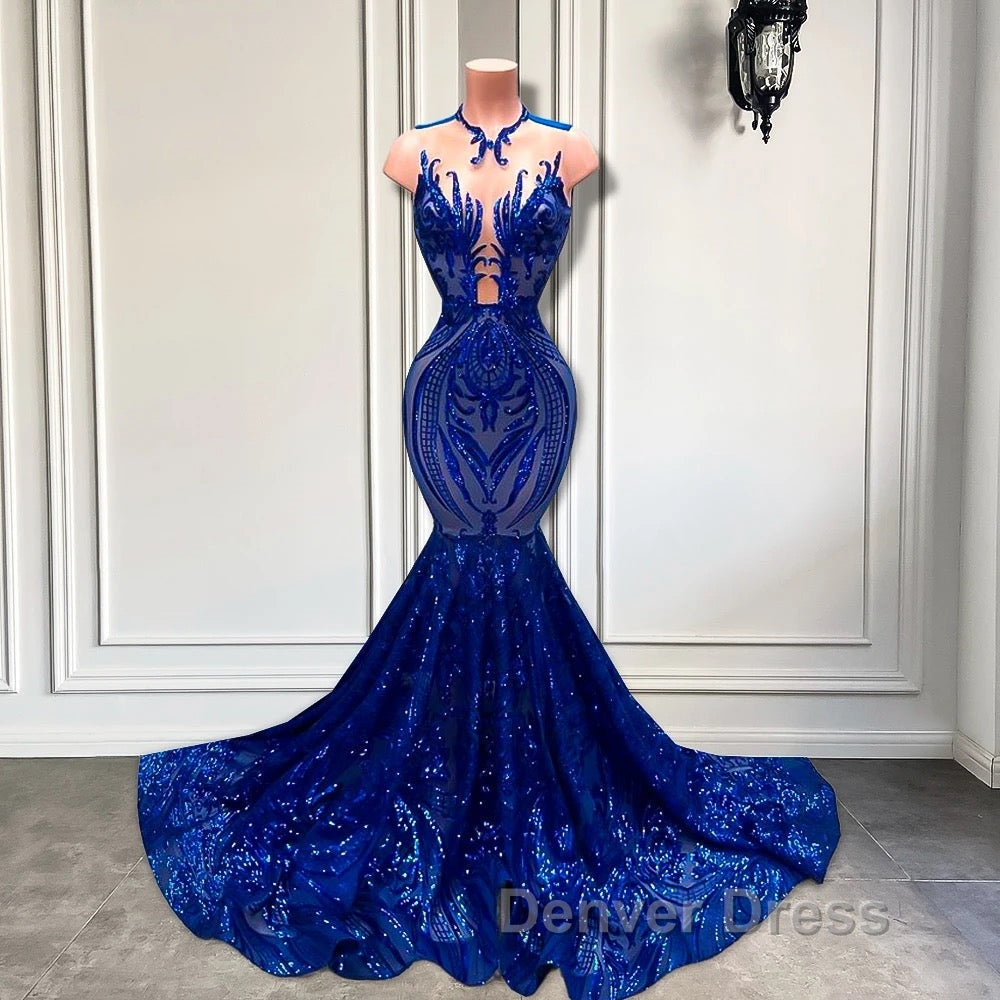Sequins Royal Blue Sleeveless Mermaid Prom Dresses Secondary image