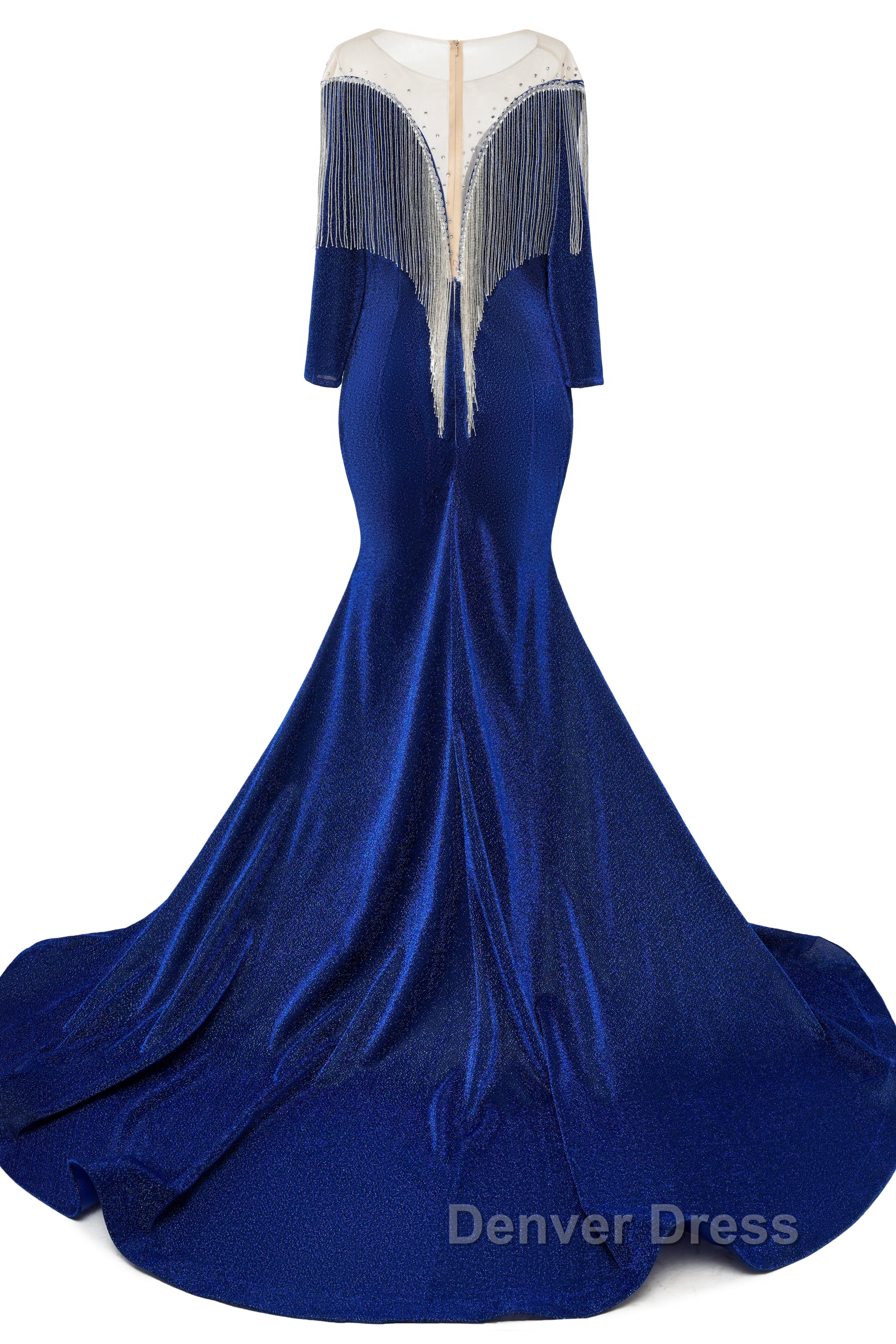 Deep V-neck Shiny Royal Blue Long sleeves Mermaid Prom Dresses