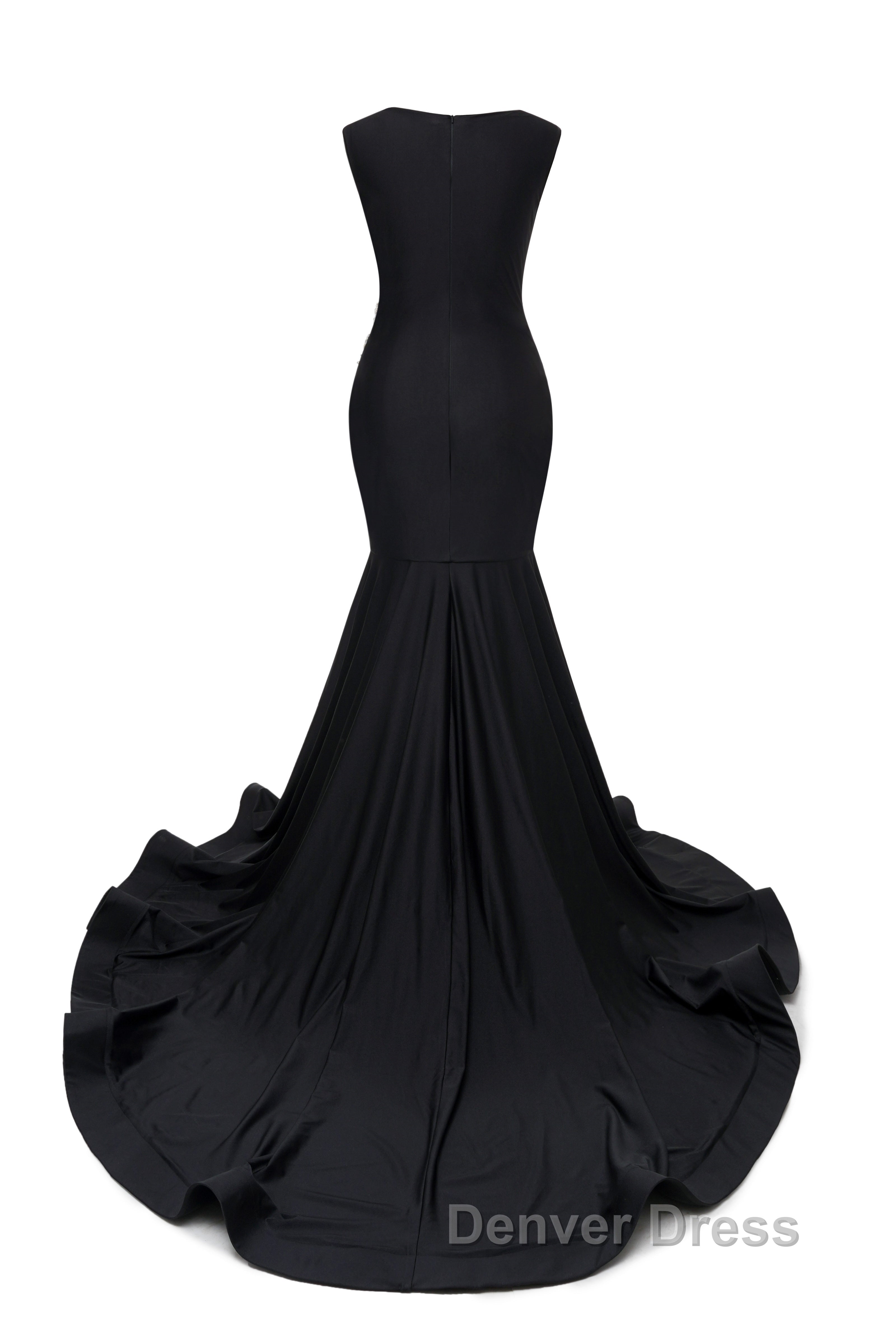 Portrait Trumpet Sweep Train Sleeveless Beading Prom Dresses