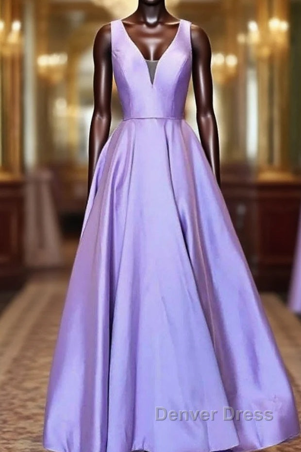 Simple Purple Satin Long Prom Dresses Purple Formal Dresses, Graduation School Party Gown Main image