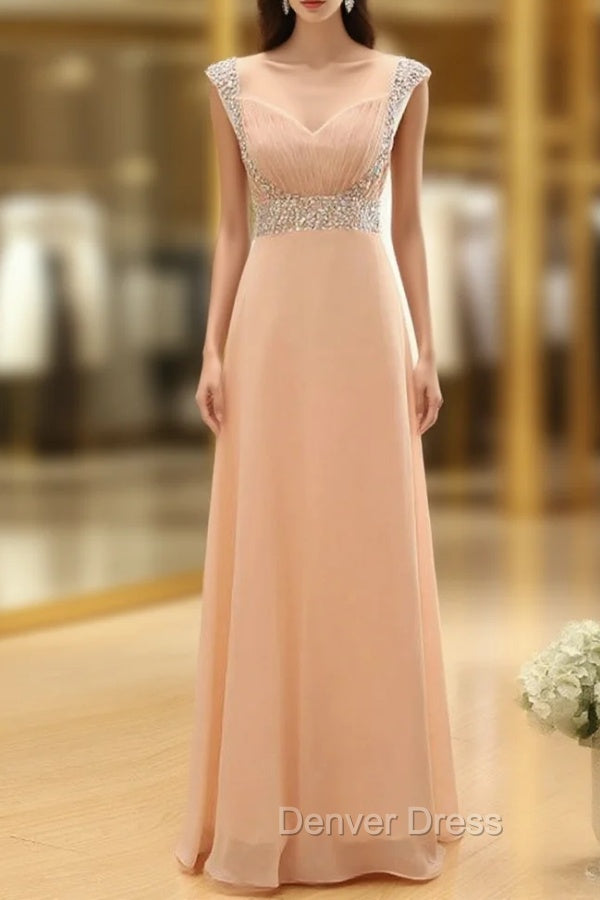 Cap Pink Chiffon Sequins V Neck Backless Bridesmaid Dresses