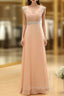 Cap Pink Chiffon Sequins V Neck Backless Bridesmaid Dresses