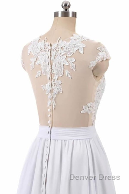 Cap Sleeve Appliques Chiffon A Line Wedding Dresses