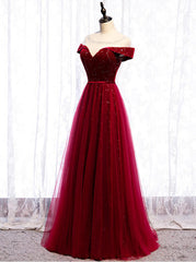Cap Sleeve Red Sparkly Tulle Long Evening Prom Dresses