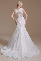 Cap Sleeve Sparkle Beaded Lace Appliques Gowns Bow Sash Train Wedding Dresses