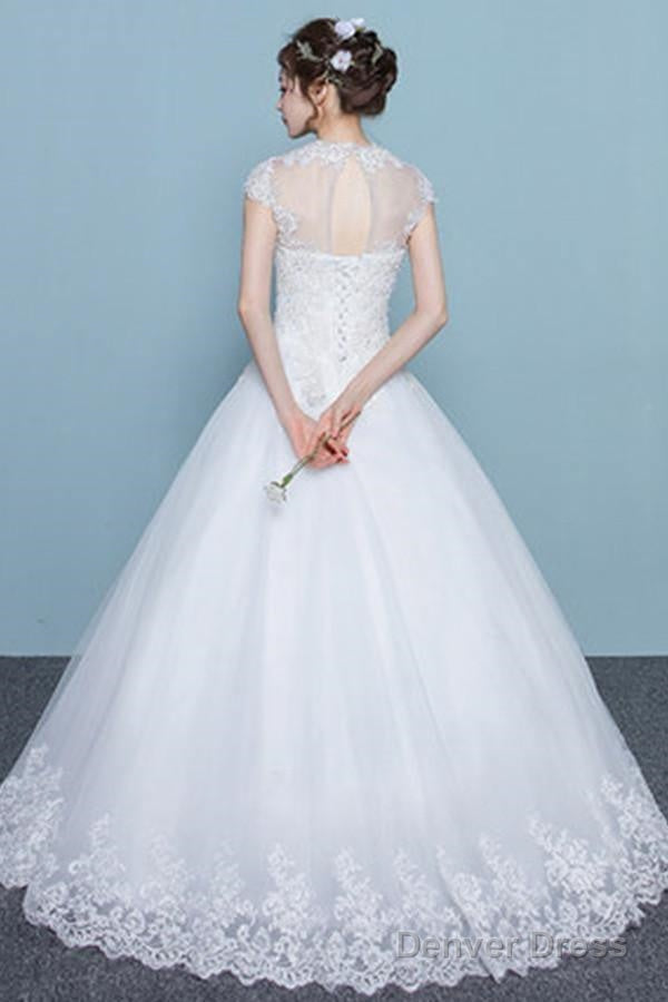 Cap Sleeves Floor-Length Court Train Wedding Dress With Beading Secondary image