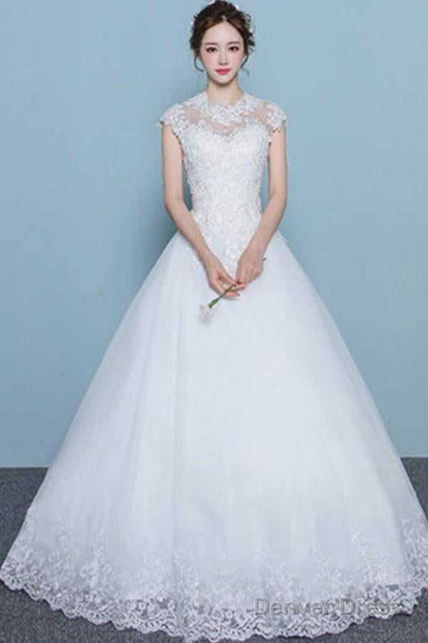 Cap Sleeves Floor-Length Court Train Wedding Dress With Beading Main image