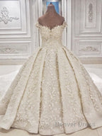 Cap sleeves Off the shoulder Lace Appliques Ball Gown Wedding Dresses