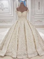 Cap sleeves Off the shoulder Lace Appliques Ball Gowns Wedding Dresses