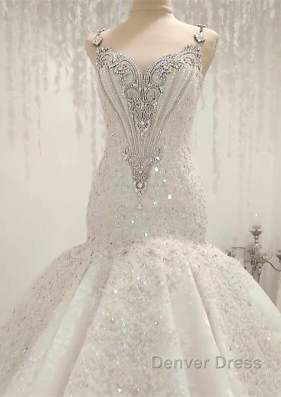 Cap Sleeves Sparkle Diamond Fit and Flare Wedding Dresses Online Secondary image