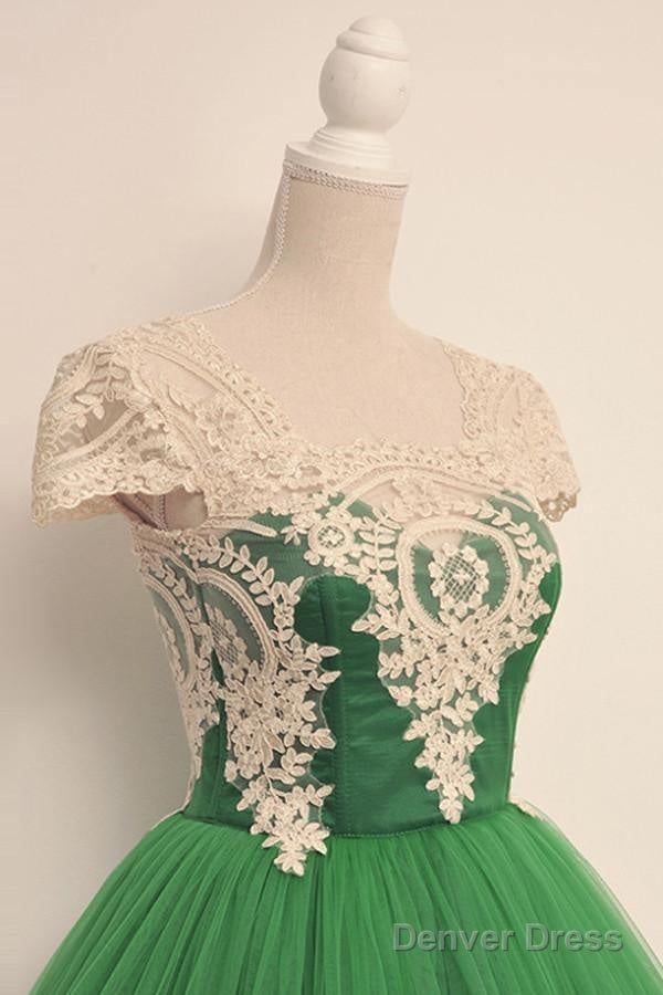 Cap Sleeves Square Knee Length Green Homecoming Dresses With Lace Secondary image