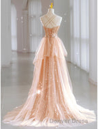 A-Line Prom Dresses Sparkle & Shine Dresses Wedding Guest Sweet 16 Floor Length Sleeveless Sweetheart Tulle with Sequin Masquerade Dresses